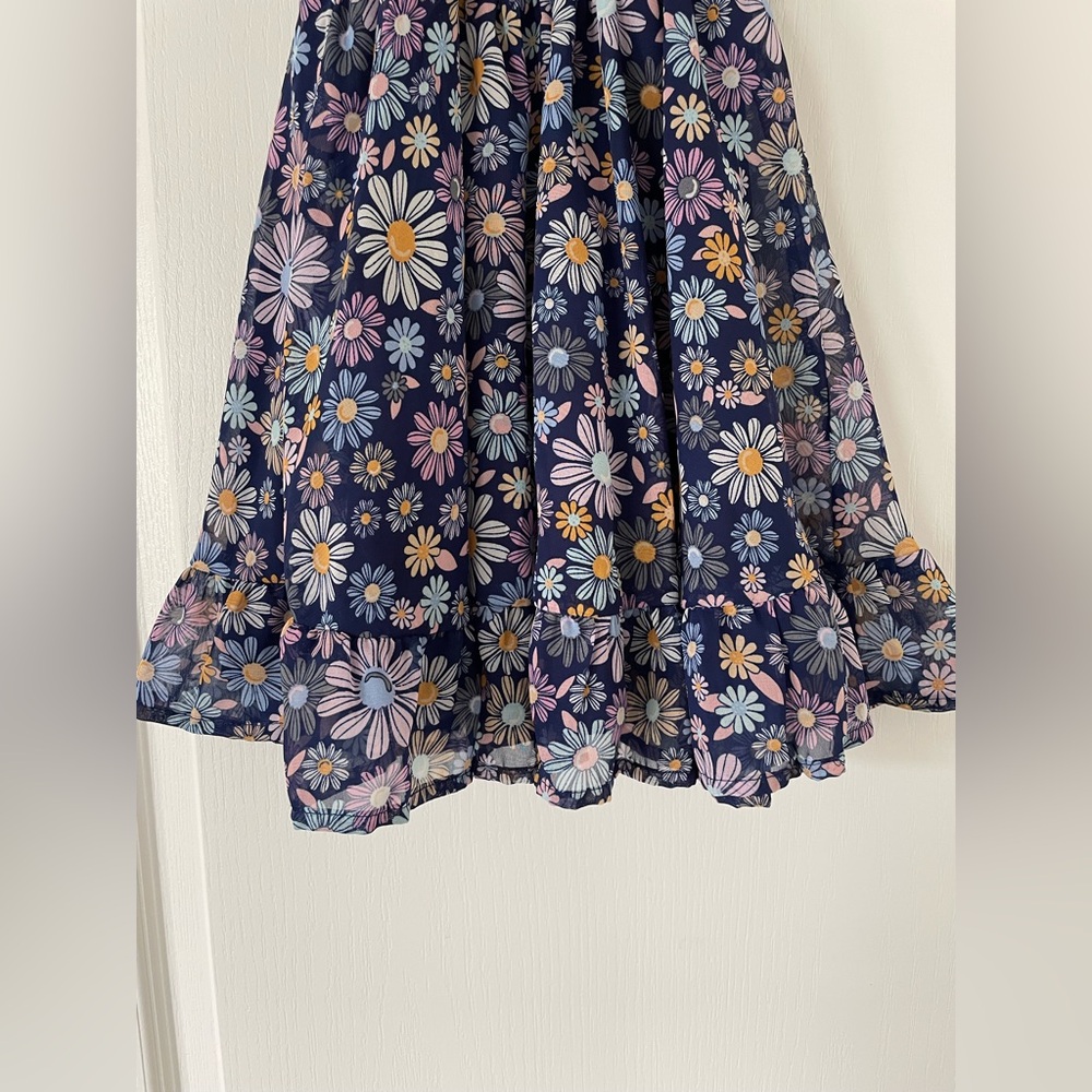 Blue Floral Chiffon Little Girls Ruffle Dress - Size 6 (Girls) - Picture 2 of 6